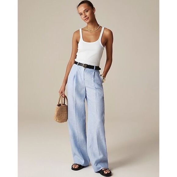 J. Crew Wide-leg Essential pant in linen French Blue Size 2 NWT BW528 - Picture 1 of 16